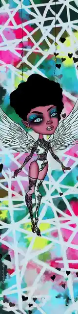 Free angel bookmark featuring an angel stuck against webbing